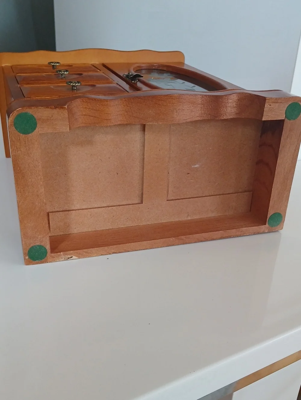90's Wooden Jewelry Armoire with Mirrored Door - Brown